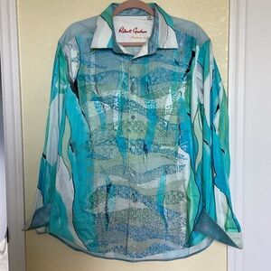 Robert Graham Limited Edition Aqua and Teal Abstract Shirt